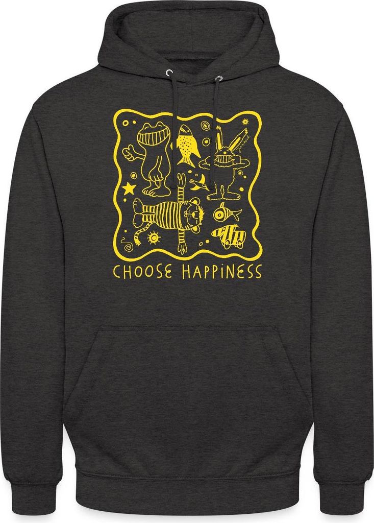 Spreadshirt Janosch Choose Happiness Gelbes Design Uni Hoodie, S, Anthrazit