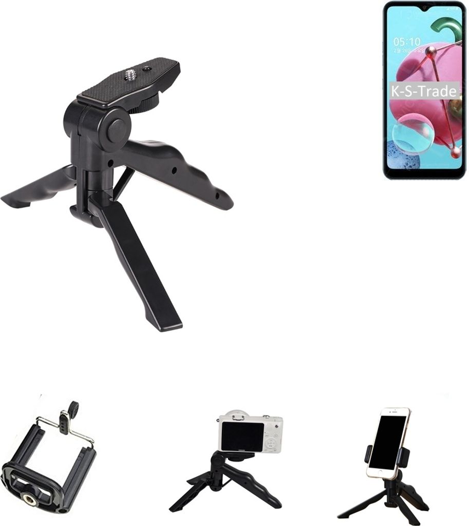 K-S-Trade Stativ Tisch-Ständer Dreibein Handy-Stativ Ständer kompatibel mit LG Electronics Q51 Mini-Stativ Smartphone Tripod Handy-Stativ aus