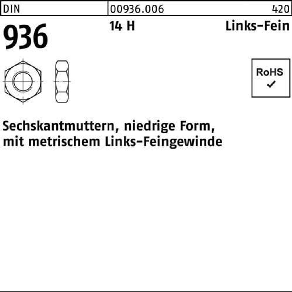 Reyher Sechskantmuttern DIN 936 14 H M 24 x 1,5 -LH (25 Stück)