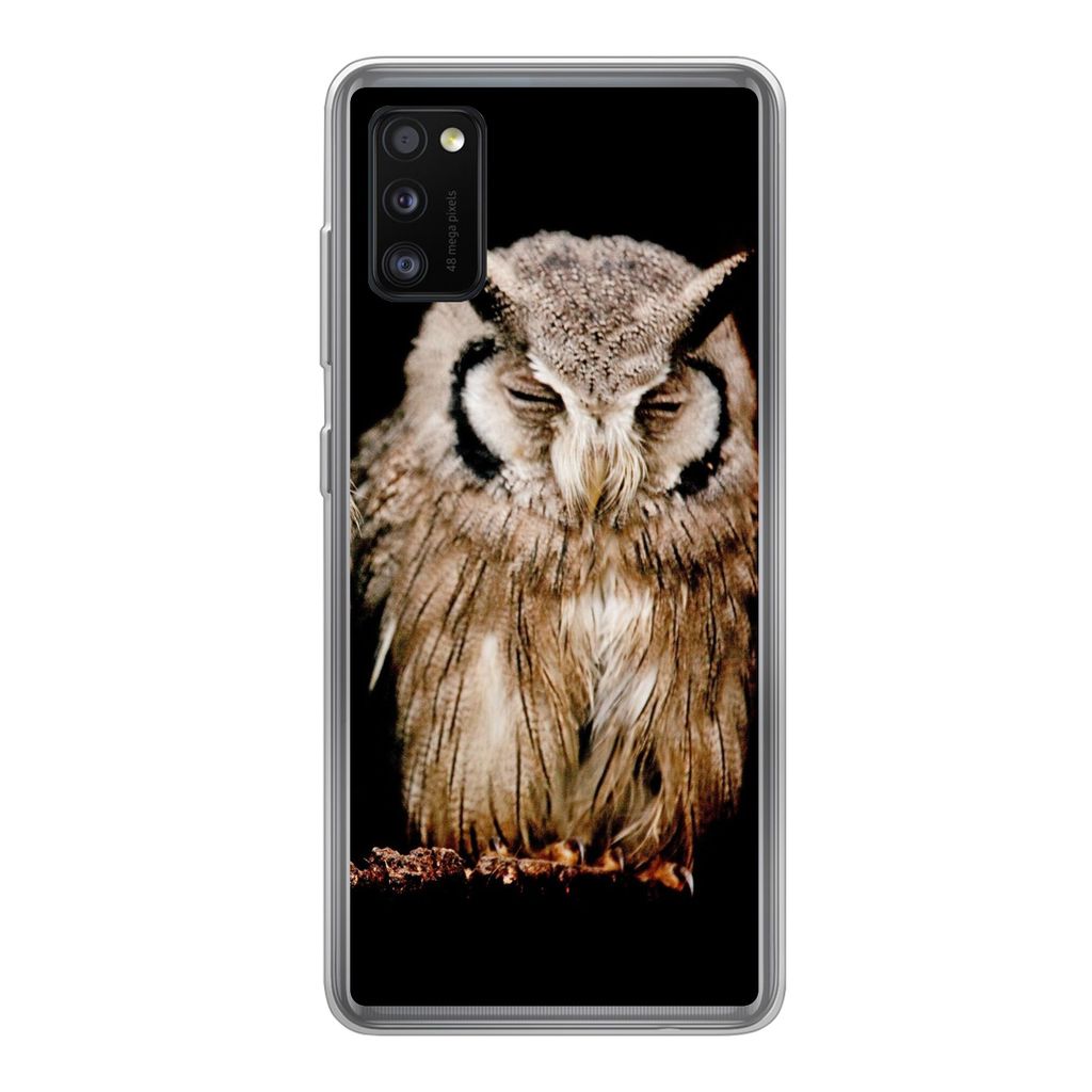 MuchoWow Handyhülle Schutzhülle Hülle für Samsung Galaxy A41 Eule - Vogel - Schwarz Silikon Softcase Handy Hülle - Mobiltelefon