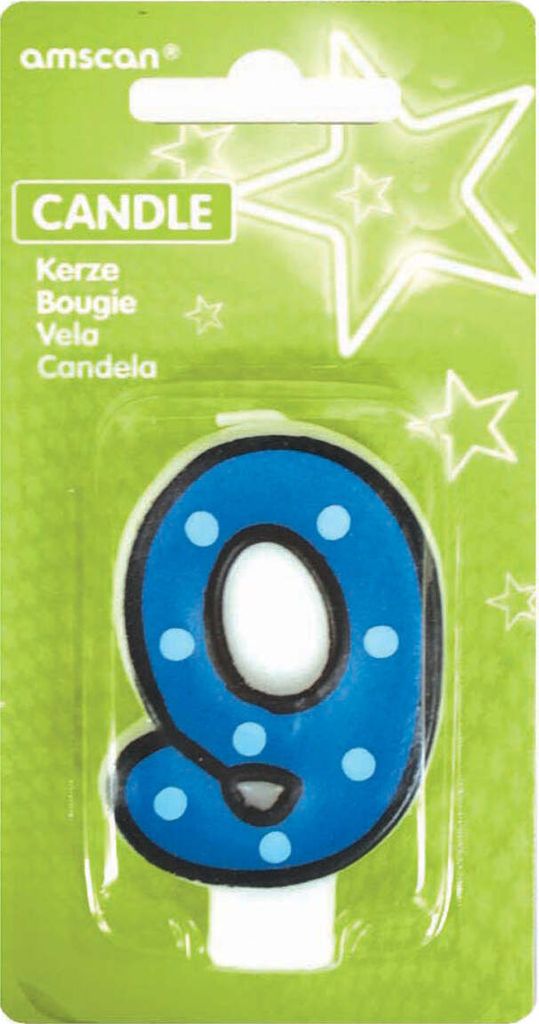 Crazy Birthday Party Zahlenkerze 9 Blau Gepunktet