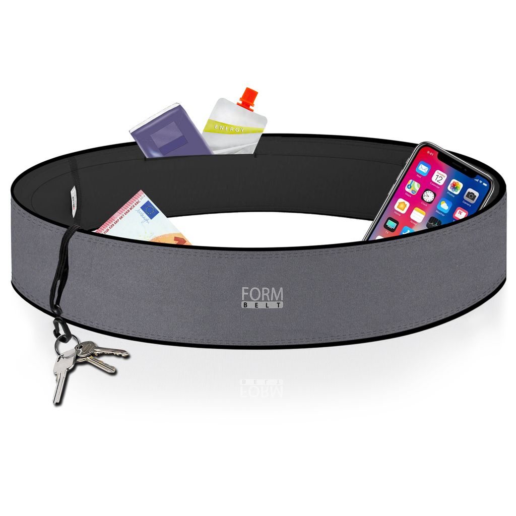 Formbelt Multifunktionaler Laufgürtel, Universelle Handy Lauftasche für Laufen, Jogging, Fitness & Sport-Metallgrau-L