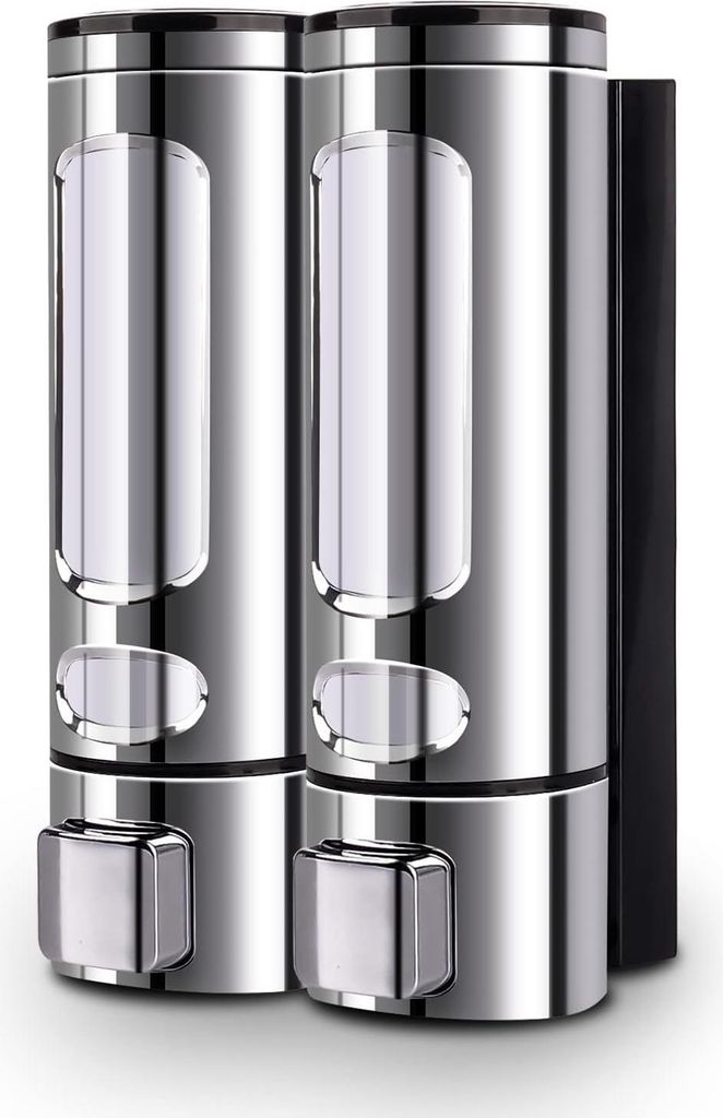 Seifenspender Wandmontage 400 ml ABS Wandhalterung manuelle Shampoospender für Duschgel Shampoo Flasche Kunststoff Silber 2 Stück