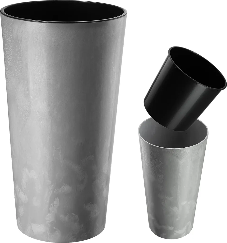 KADAX Pot de fleurs avec insert 36cm gris - Cache-pot robuste en plastique - 12