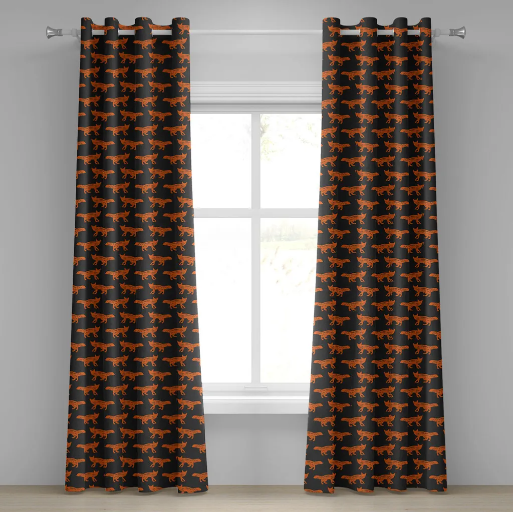 ABAKUHAUS Tenda con occhielli Fuchs, motivo con sagome di animali della foresta, bozzetti artistici di mammiferi di origine europea, tende decorative a 2 pannelli, 280 cm x 175 cm, arancione e grigio antracite