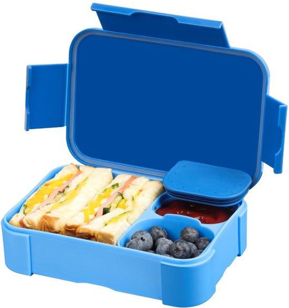 LEIKEEGO Kinder-Brotdose mit Fächern, 900 ml, auslaufsichere Brotdose, Kinder-Brotdose, Snackbox für Mädchen und Jungen (blau)