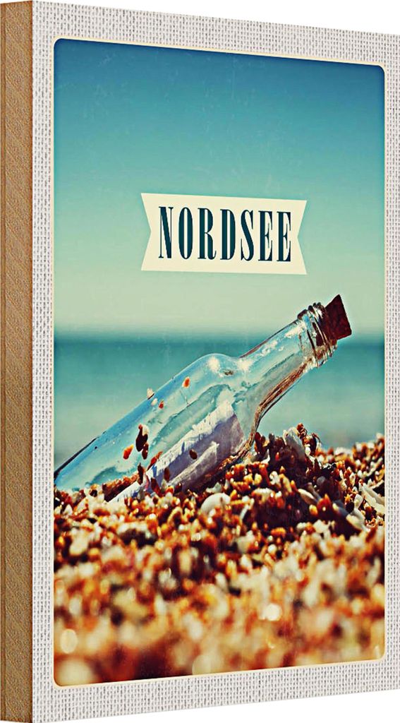 Holzschild Reise 20x30cm Nordsee Strand Meer Flaschenpost