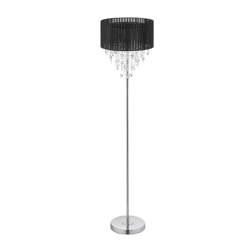 Lampadaire trépied noir design avec pampilles effet cristal étincelant