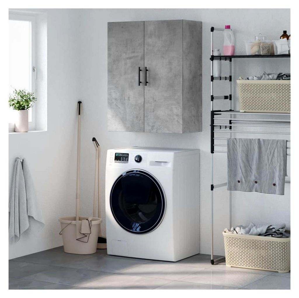 Wandschrank, Hängeschrank, Werkzeugschrank, Wandhängeschrank für Garage, Werkstatt, Küche, Beton Grau, 69,5x34x90 cm