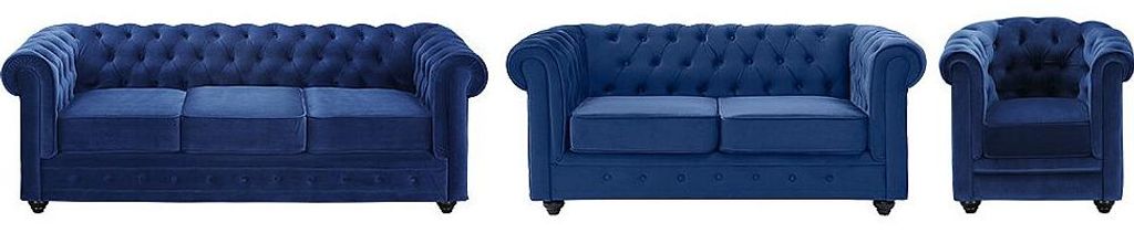 CHESTERFIELD 3- und 2-sitziges Sofa und Sessel - königsblauer Velours
