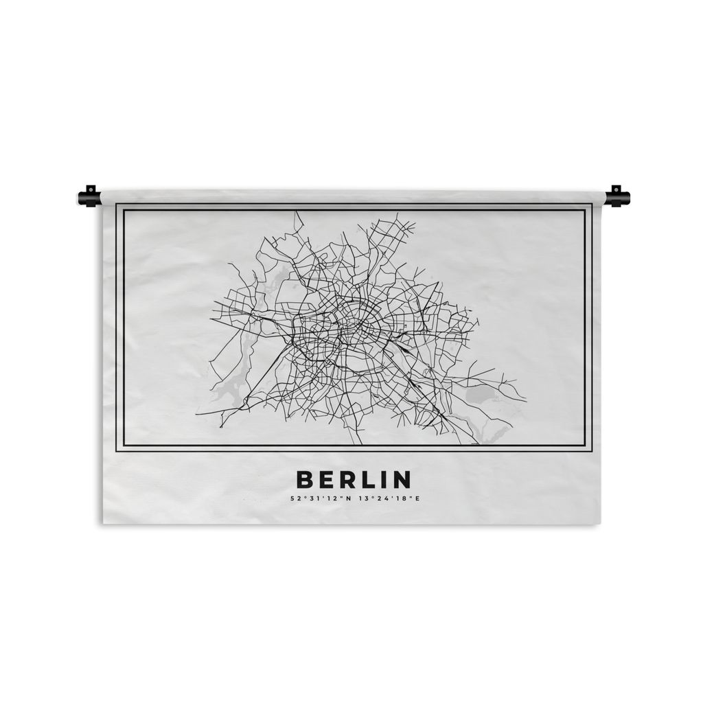 MuchoWow Wandteppich Wandbehang Schwarz und weiß - Deutschland - Karte - Stadtplan - Berlin 120x80 cm Tapisserie Dekoration Wandtuch - Wanddekor...