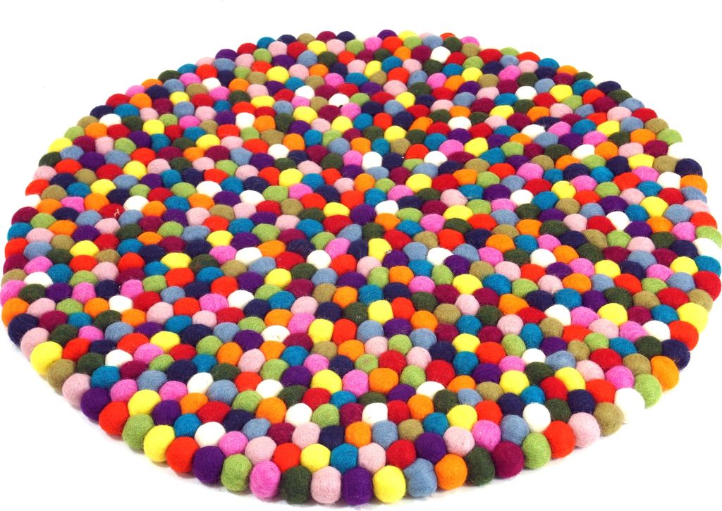 Filzkugel-Teppich Bunt 60 cm, Mehrfarbig, Wolle, Teppiche, Bodenmatten