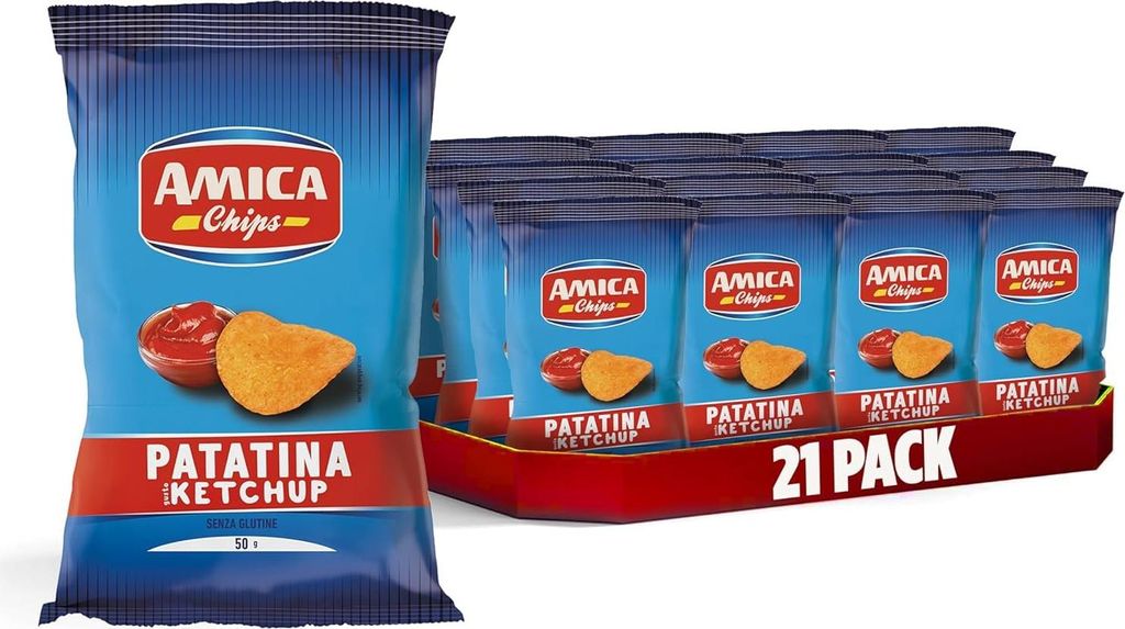 AMICA Chips | La Patatina Gusto Ketchup, Ketchup schmecken Chip, Gluten -freie Snacks mit Sonnenblumenöl, natürliches Aroma, 21 x 50 g + Italian ...