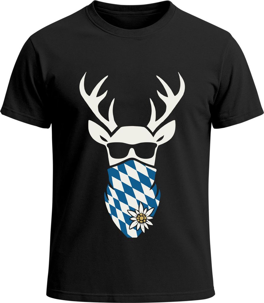 Herren T-Shirt für das Bayern Hirsch mit Sonnenbrille Fun-Shirt Trachtenshirt Bierfest Outfit Statement Spruch Saufen lustig Moonworks