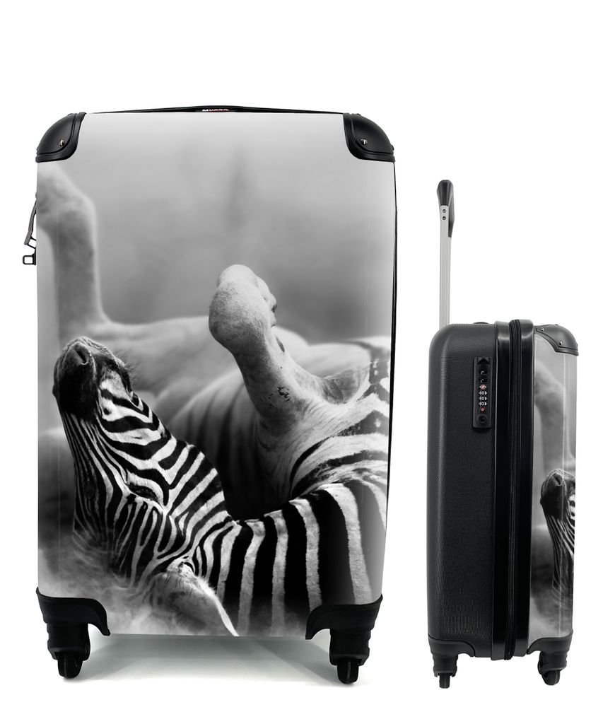 MuchoWow Koffer Handgepäck Trolley Rollkoffer Kleine Reisekoffer mit 4 Rollen - Zebra - Tiere - Schwarz - Weiß - Cabin Size < 55x40x23 cm & 55x...