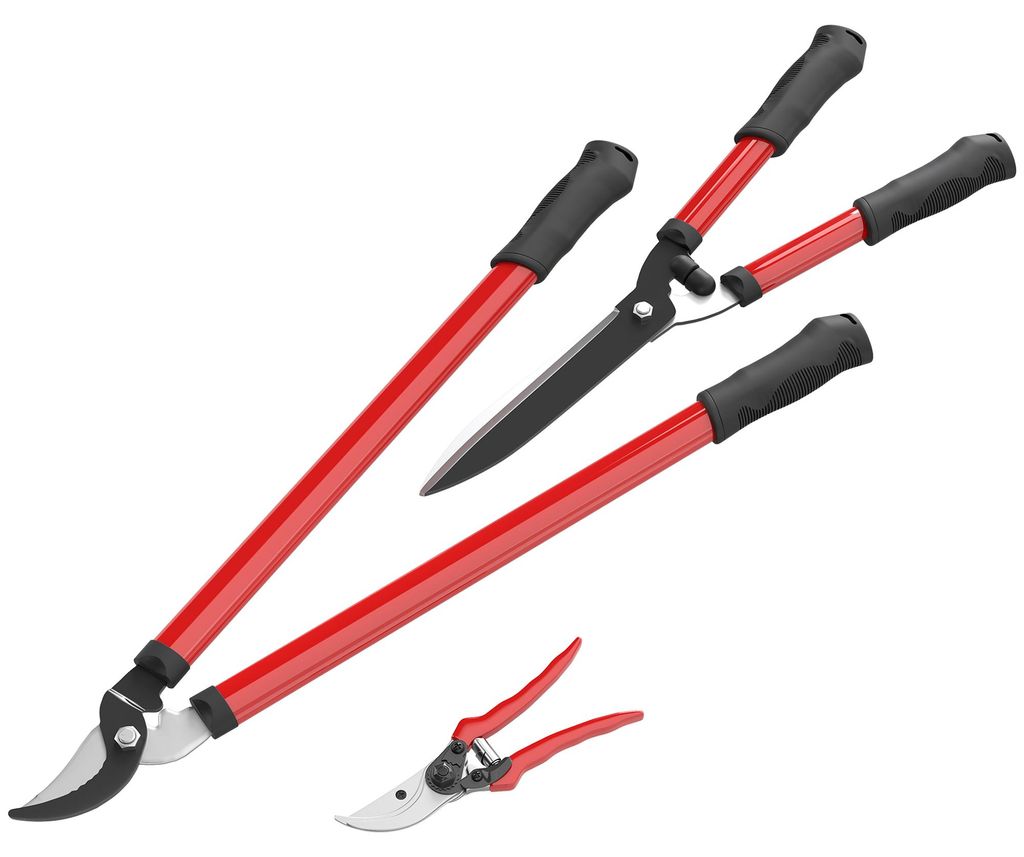 Heckenschere Set 3-teilig Gartenschere Astschere mit Stahlklingen. Griff