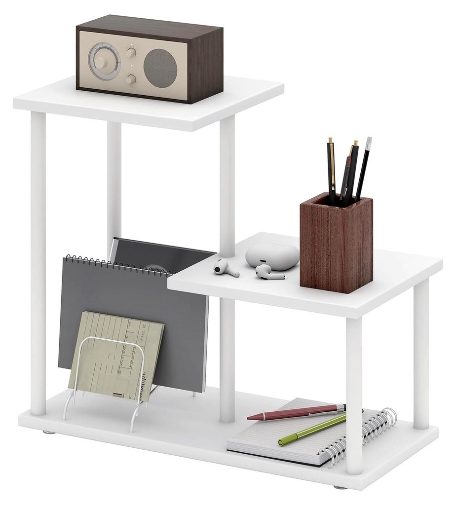 Regal mit Holz-Effekt und Metallrahmen, 3 Ebenen, für Büro, Küche, 40x20x34,5 cm, Weiß