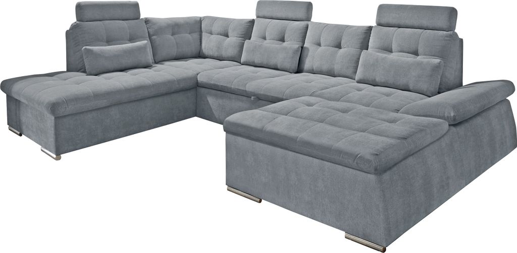 Wohnlandschaft >NALO< Schlaffunktion, Kopfstützen, Bezug anthrazit - 324x103x219 (BxHxT)