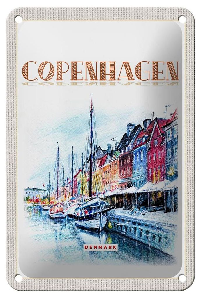 Blechschild Reise 12x18cm Kunst Copenhagen Denmark Boot Produktbild 