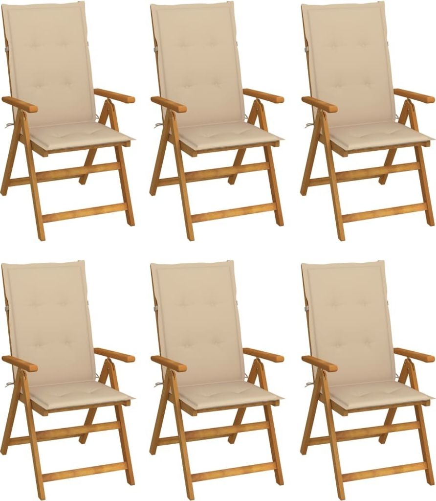 Klappbare Gartenstühle 6 Stk. mit Auflagen Massivholz Akazie