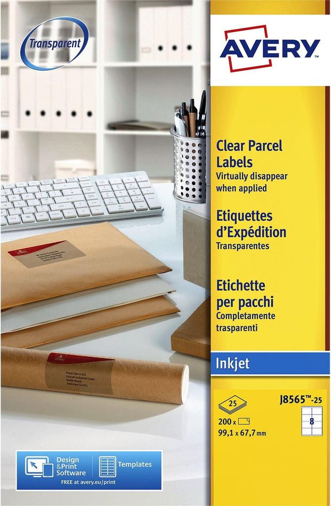 Avery - Etikett J8565-25 99,1 x 67,7 mm transparent 200 Etiketten