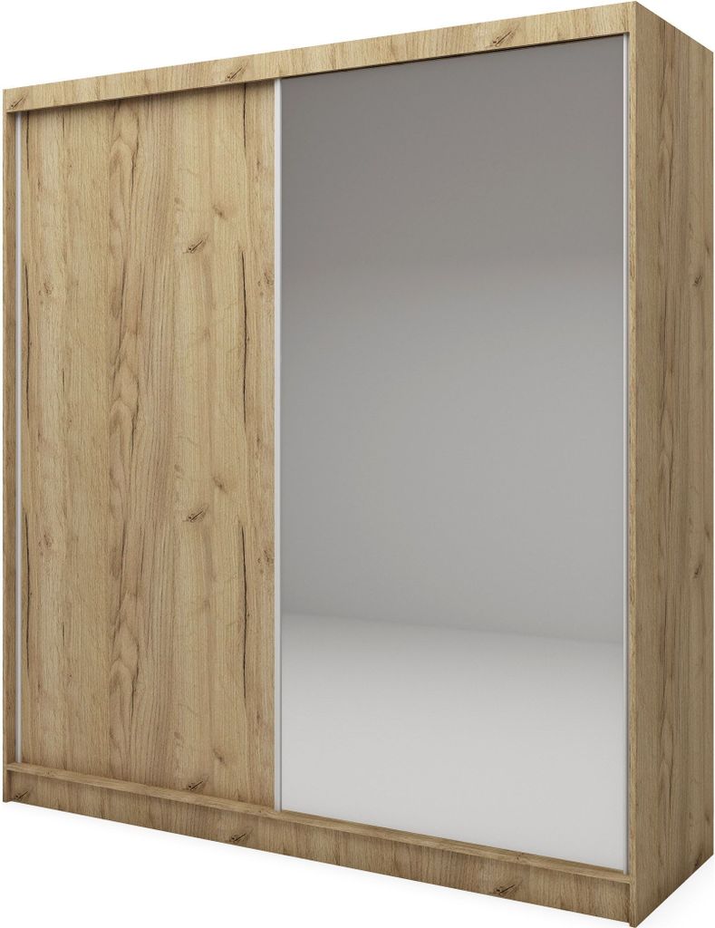 Masseno Schiebetürenschrank PATRIZIA 200 cm Kleiderschrank Schlafzimmer Schrank 2-türig mit Spiegel Eiche Artisan
