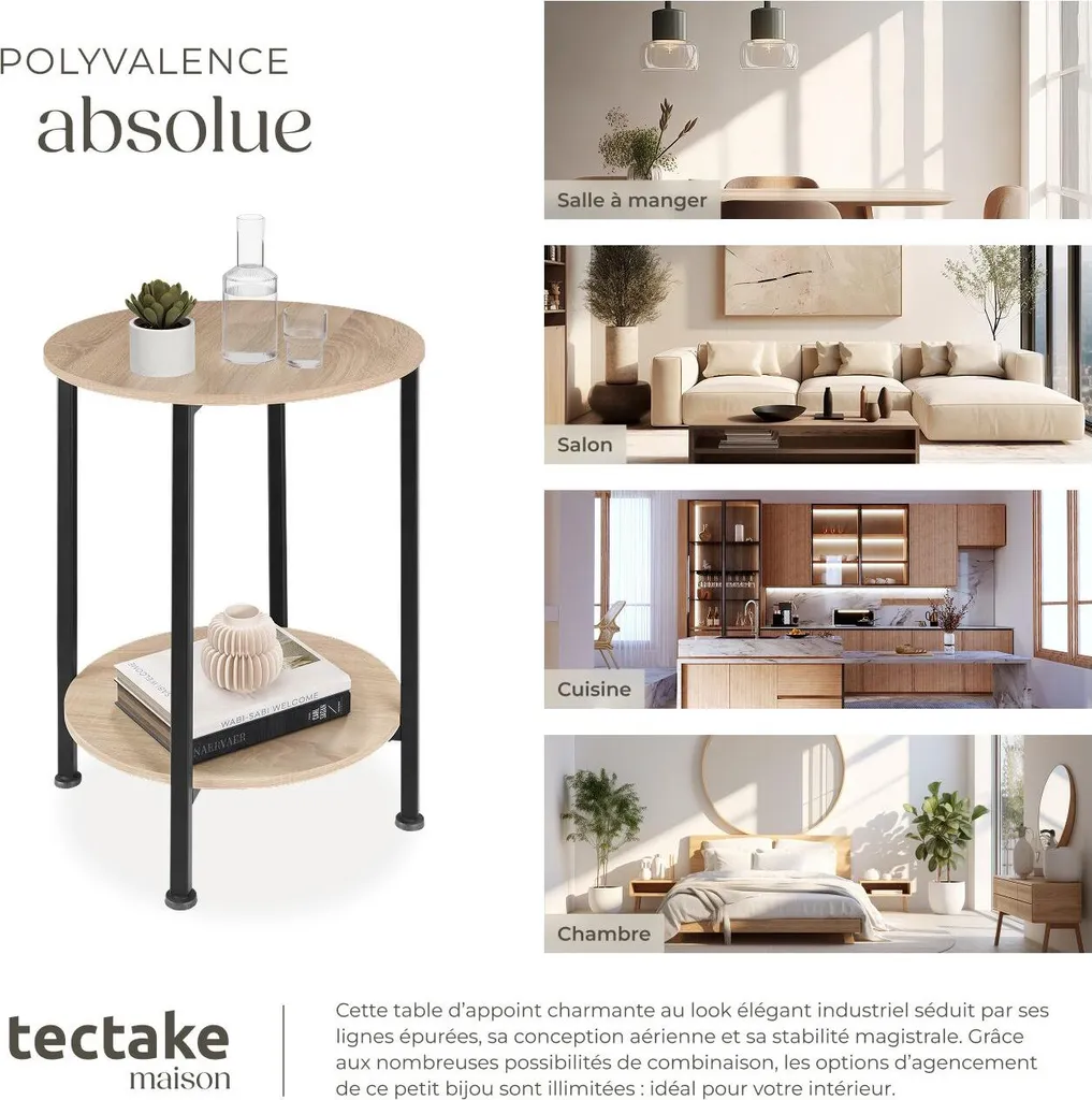 Table d'Appoint Industrielle Chêne Sonoma BALLINA - 45x64 cm Stable - 7
