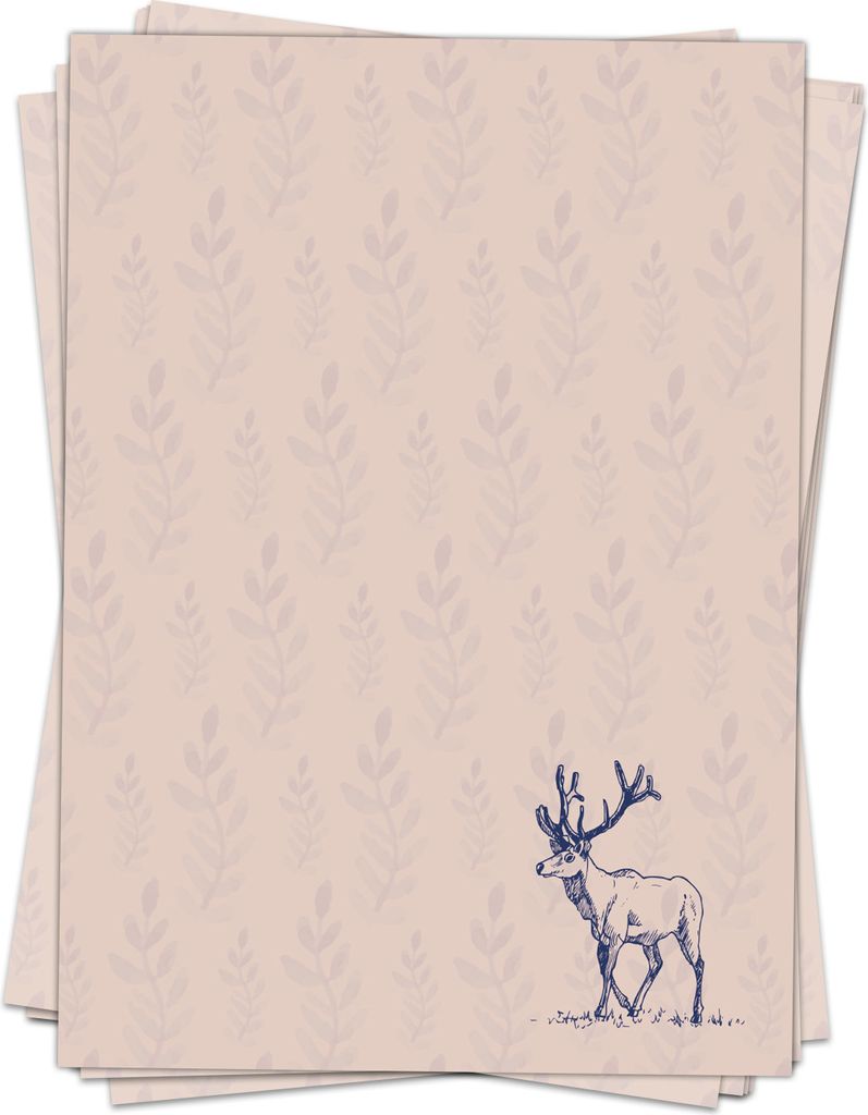 50 Blatt Weihnachtspapier (A4) | Rentier beige klassisch | Weihnachtsbriefpapier | edles Briefpapier Weihnachten | beidseitig weihnachtlich bedruckt