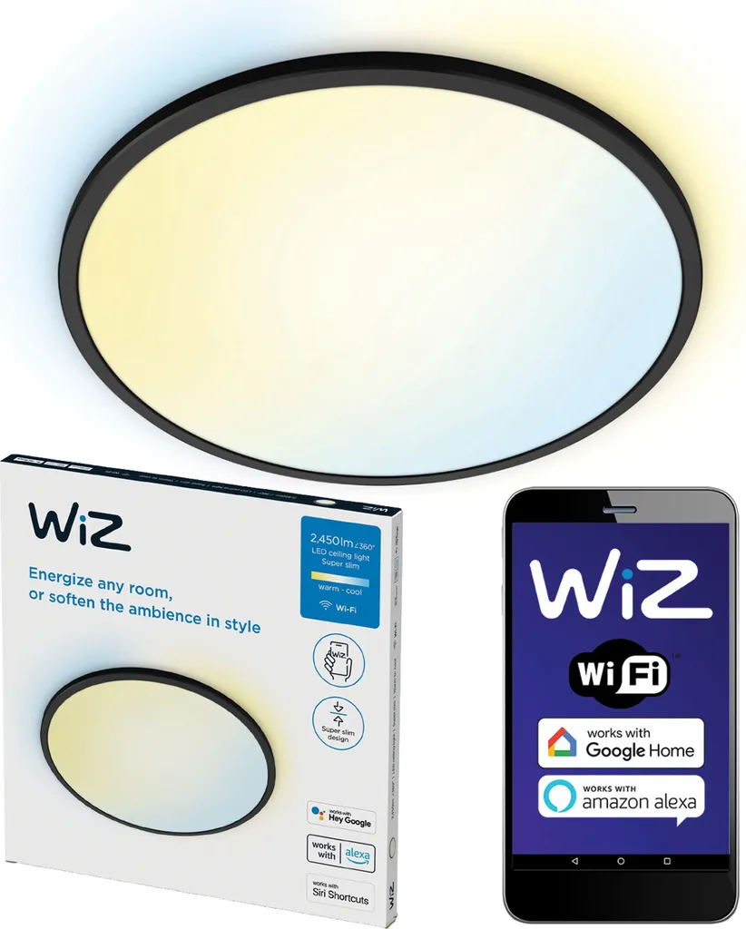 Plafoniera Smart WiZ SuperSlim 22W 2450lm Nero - Miglior Prezzo