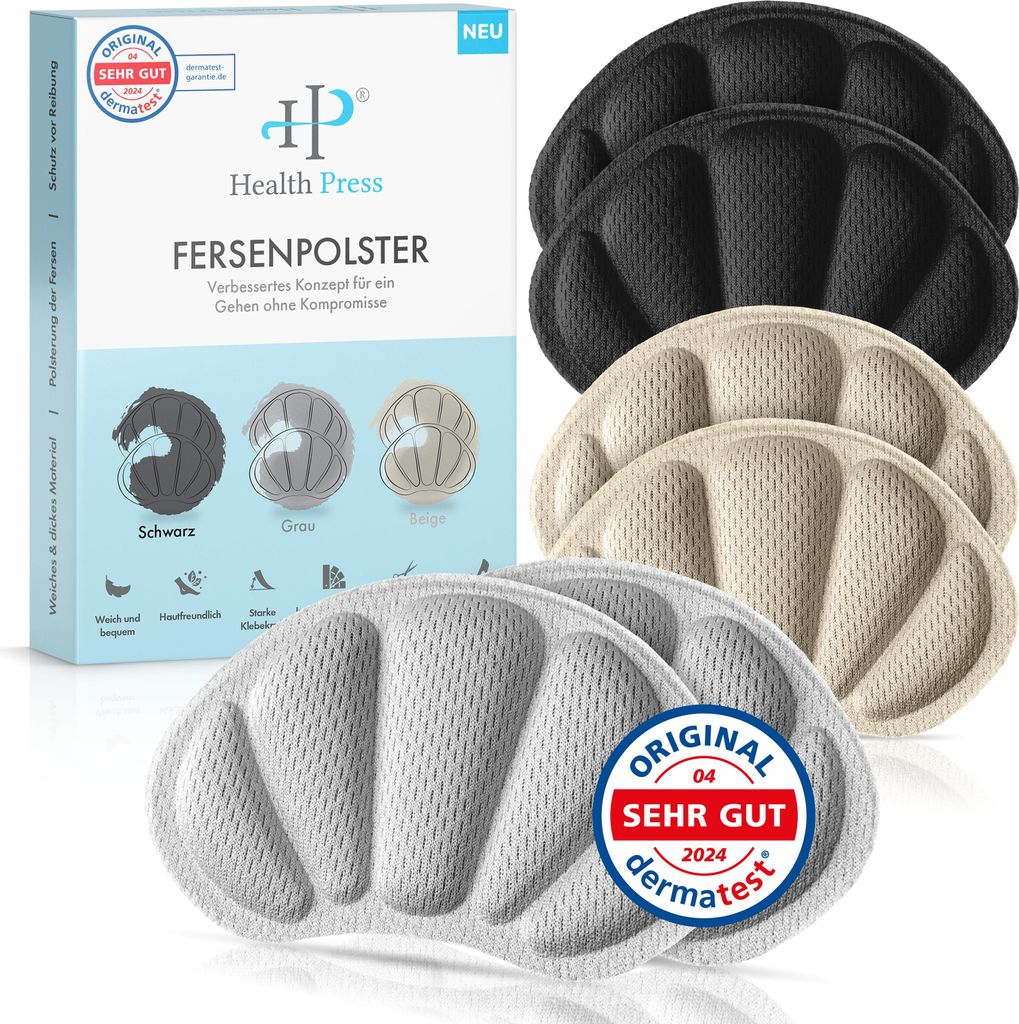 Fersenpolster - 3 Paar Schuheinlagen in Schwarz, Grau, Produktbild 