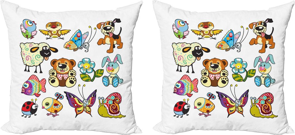 ABAKUHAUS Kindergarten Kissenbezug Set (2Stück), Sammlung von Cartoon Tiere Adorable lustige Spielzeugfiguren spielen Zeit Kindheit Thema, 45 x 45...