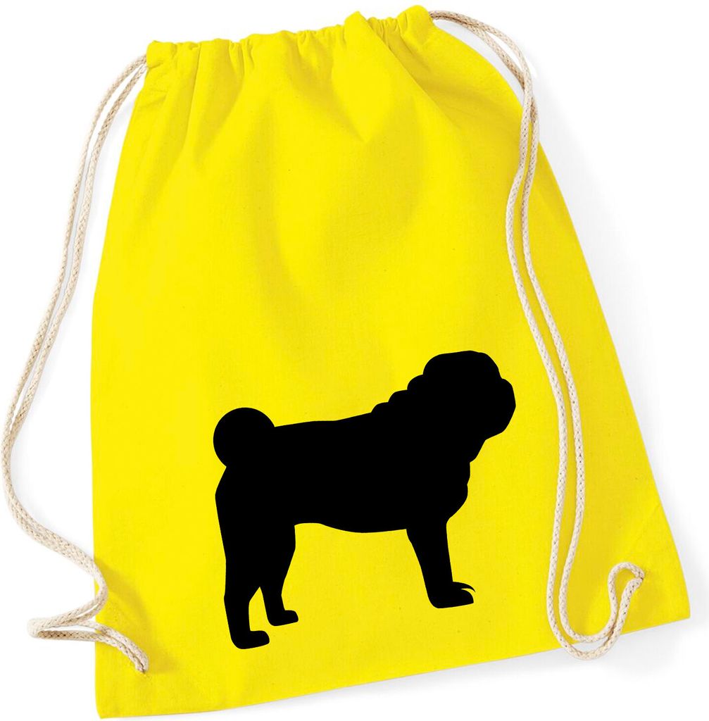 Huuraa Turnbeutel Mops Silhouette 12 Liter Yellow Baumwolle Rucksack Geschenkidee