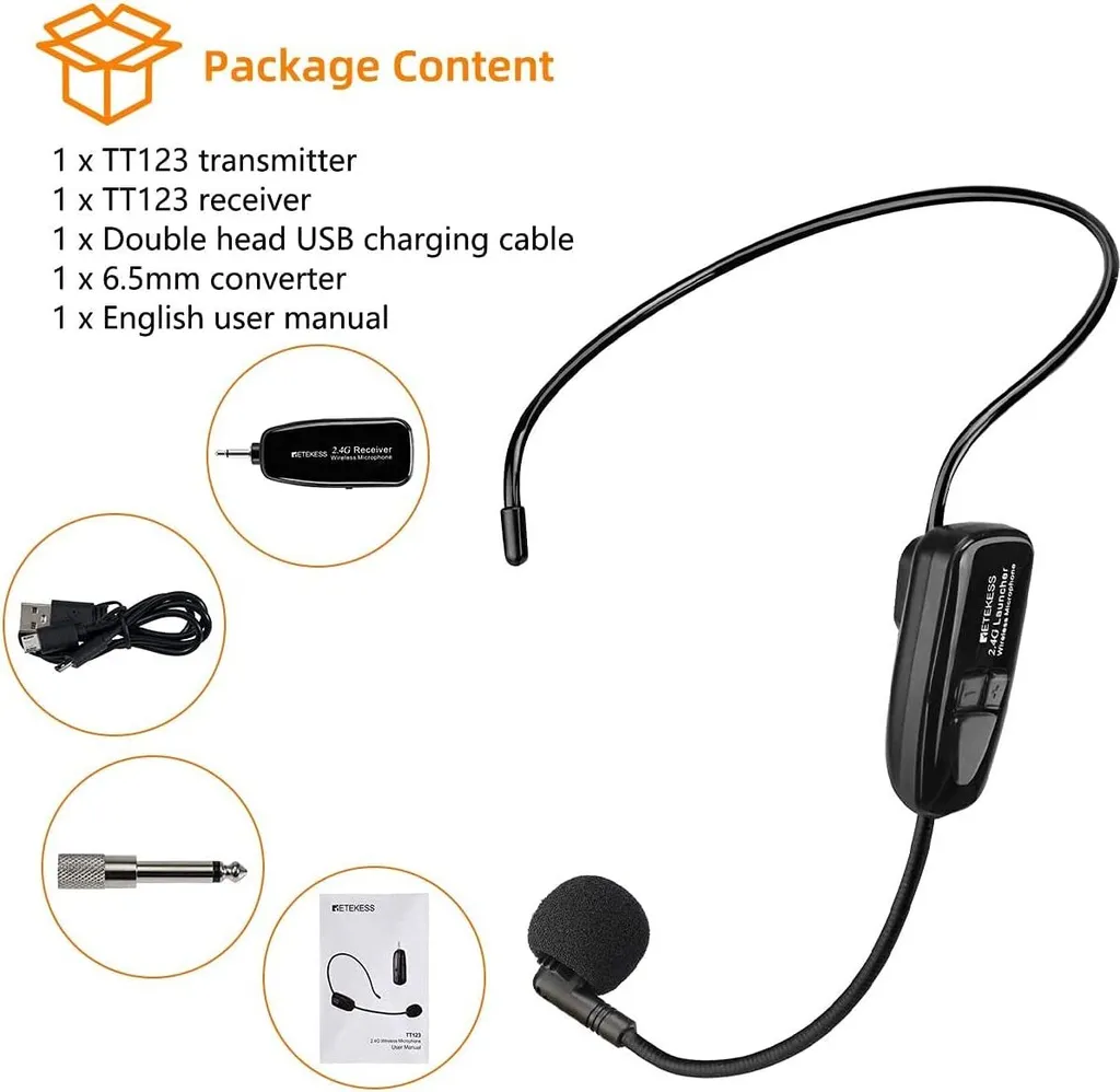 Microphone Serre-tête Sans Fil avec Amplificateur 2.4G pour Enseignant