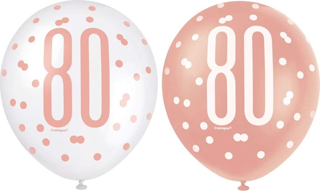 Luftballons zum 80. Geburtstag, Roségold, 12 Zoll, 6 Stück.
