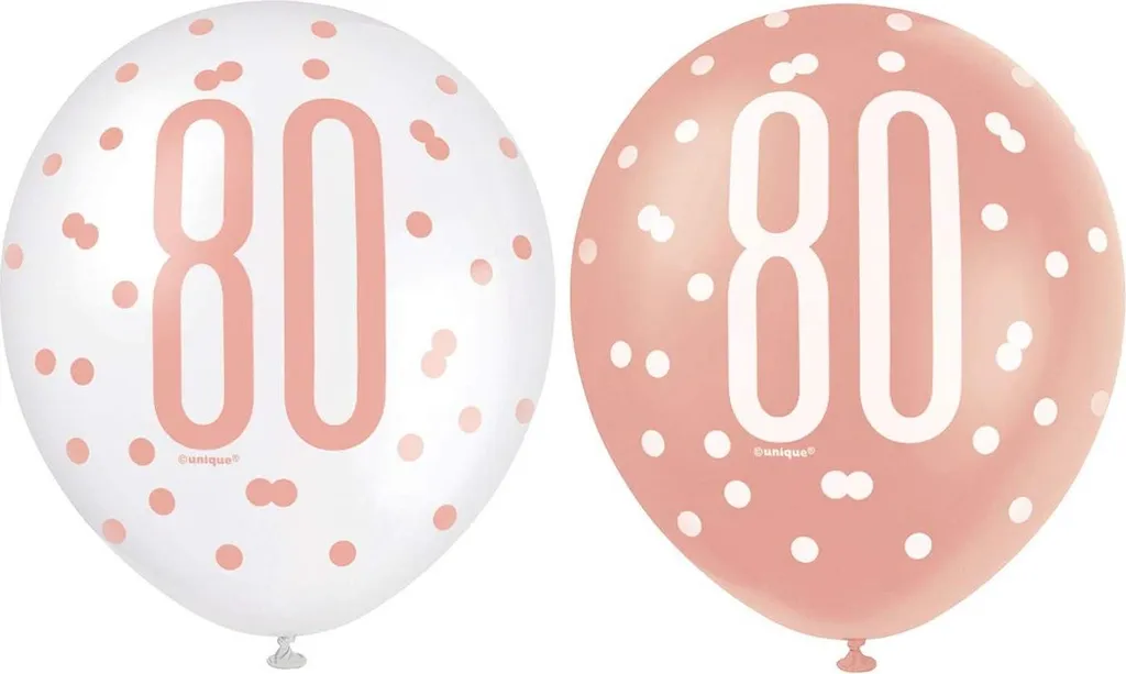 Kit déco anniversaire 80 ans : 6 ballons or rose pour photobooth chic
