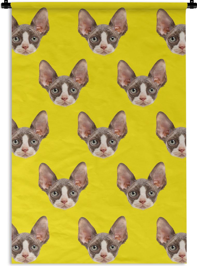 MuchoWow Wandteppich Wandbehang Katze - Muster - Gelb 60x90 cm Tapisserie Dekoration Wandtuch - Foto-Teppich - Abwaschbar