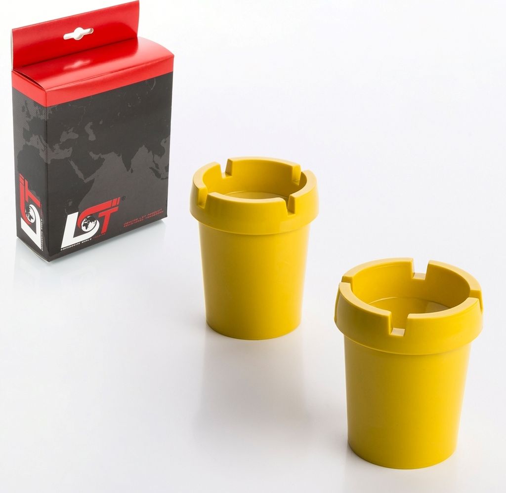 2x Aschenbecher Sturmaschenbecher rauchfrei Getränkehalter gelb Kunststoff