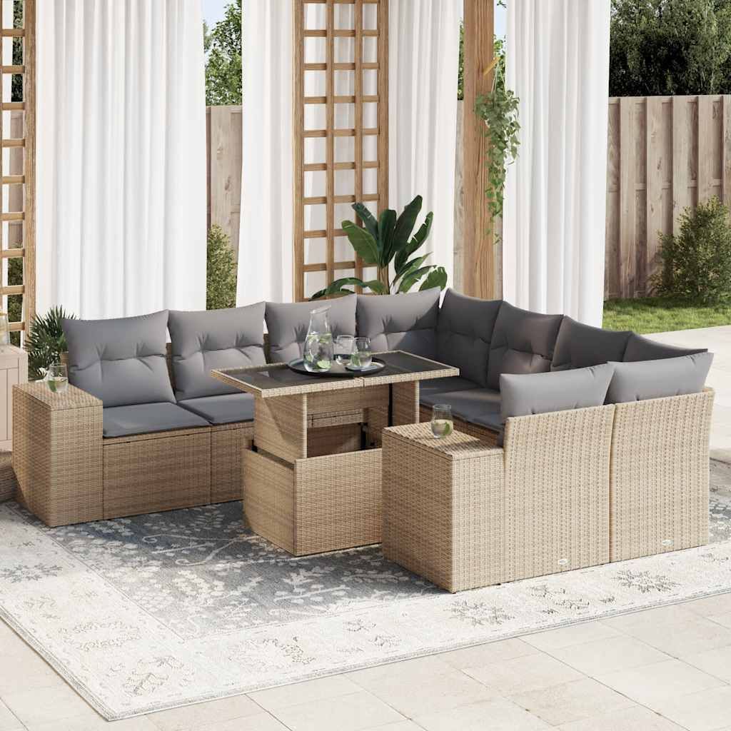 Maison Exclusive - 9-tlg. Garten-Sofagarnitur mit Kissen Beige Poly Rattan