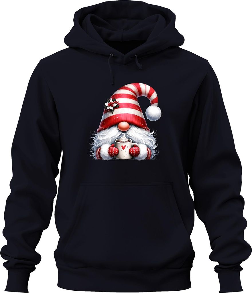 Niedlicher Weihnachtswichtel mit Tasse und Herz Weihnachtsgeschenk Uni Hoodie Kapuzenpullover, Navy, L