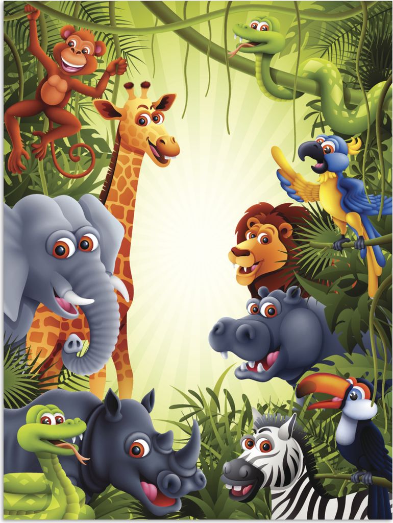 MuchoWow Poster Dschungel - Jungen - Mädchen - Baby - Elefant - Löwe - Giraffe 120x160 cm - Wandbilder