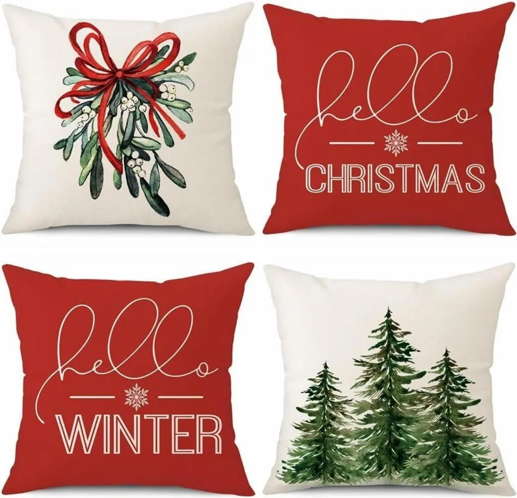 Decorazioni Natalizie Divano: Set 4 Federe Lino 40x40 Hello Winter
