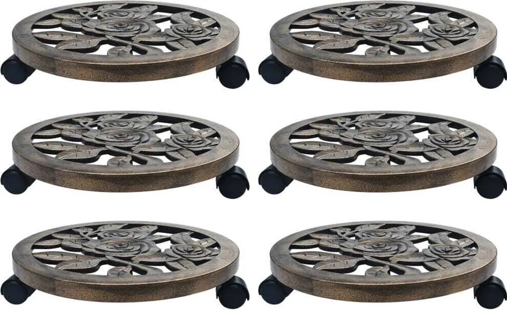 Déplacez vos pots lourds avec ce lot de 6 rouleaux plantes 38 cm Bronze