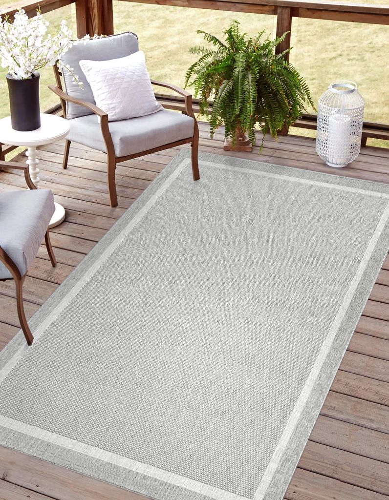 Outdoor Teppich FRAME 140 x 200 cm Weiß-Grau