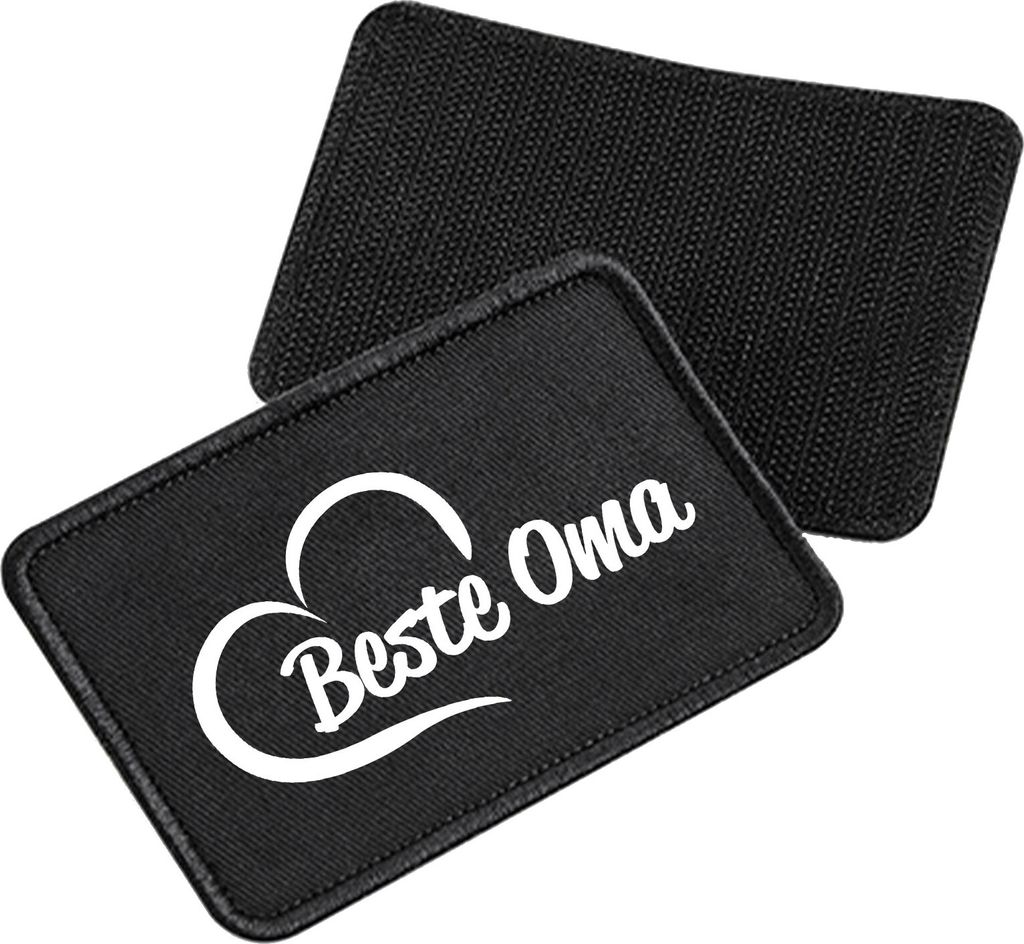 Huuraa Patch Beste Oma Herz Black 10 x 6,5cm Baumwolle Klettpatch für Mütze Geschenkidee