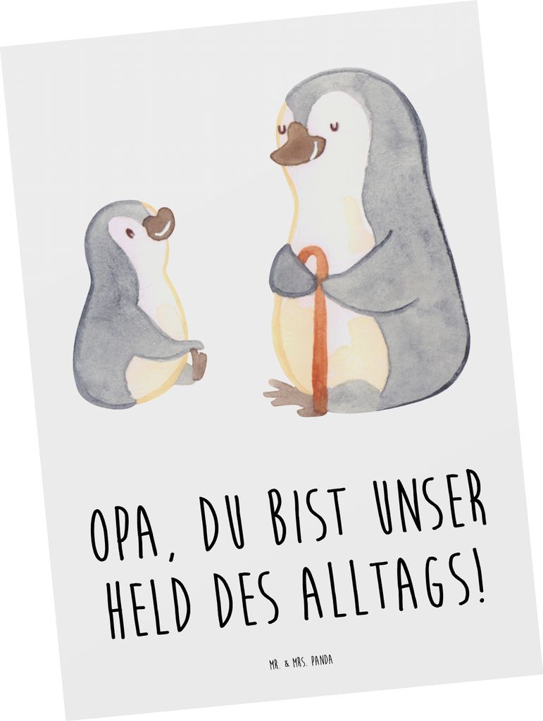 Mr. & Mrs. Panda Grußkarte Opa Held - Weiß - Geschenk, Kunstkarten, Großvater, Postkarten, Ansichtskarten, Danke sagen, Dankbarkeit, lieben, Lie...