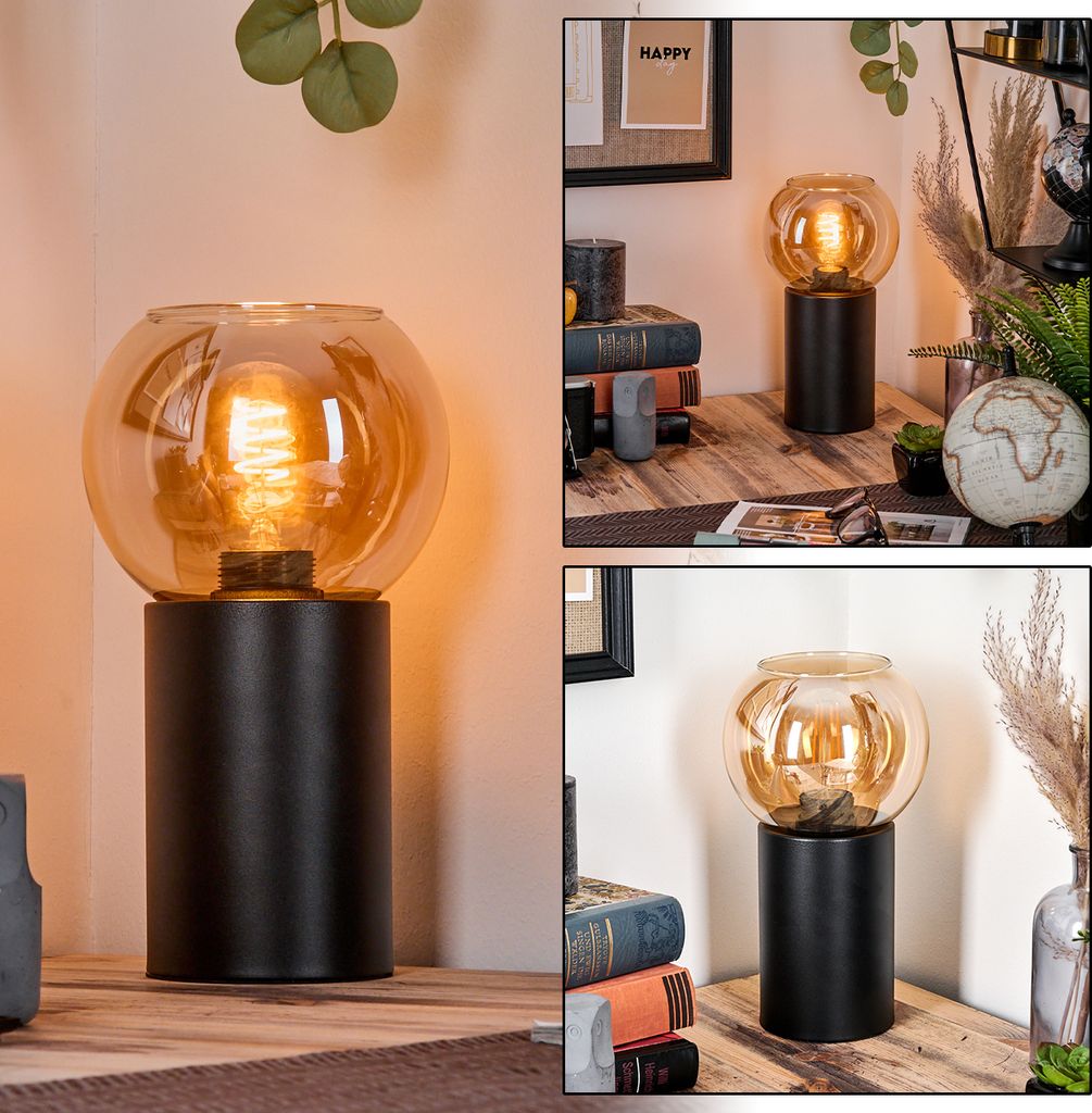 Cesaro Tischlampe aus Metall/Glas in Schwarz/Bernsteinfarben
