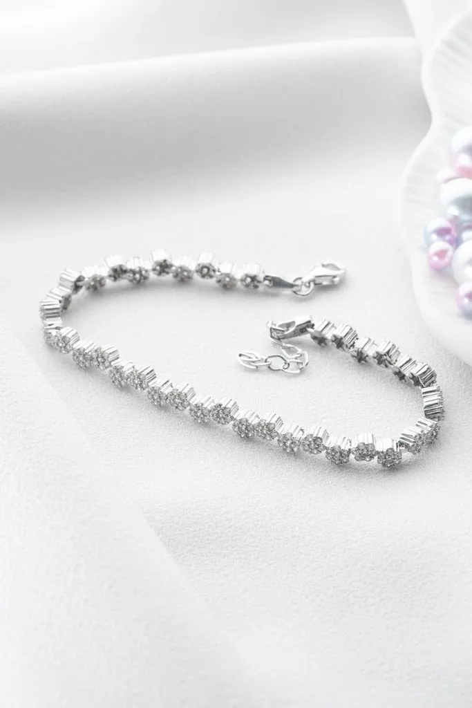 Bracelet argent floral zircone - Idée cadeau bijou réglable pour femme