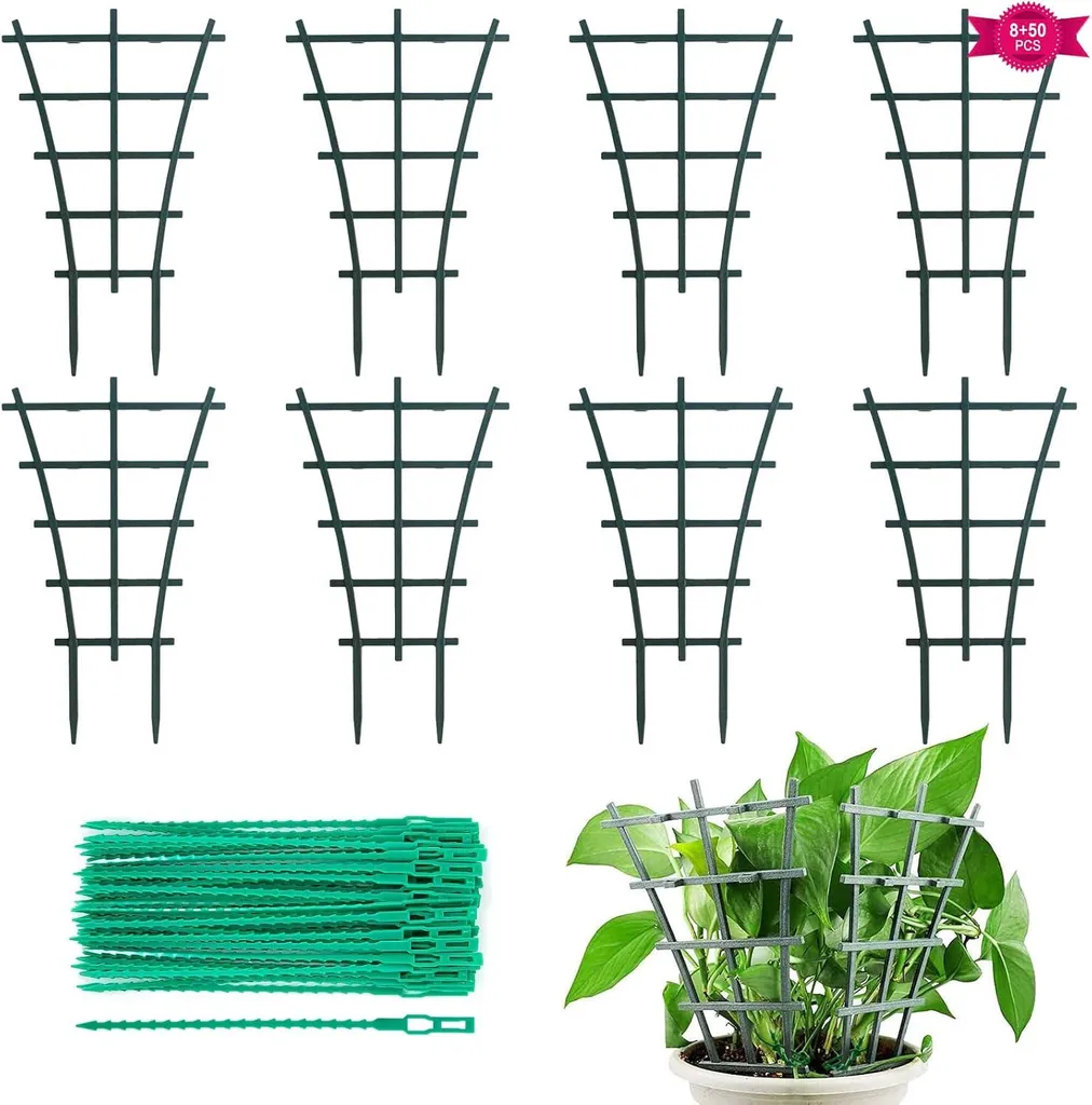 Aide à l'escalade plantes : 8 tuteurs robustes + 50 fixations souples