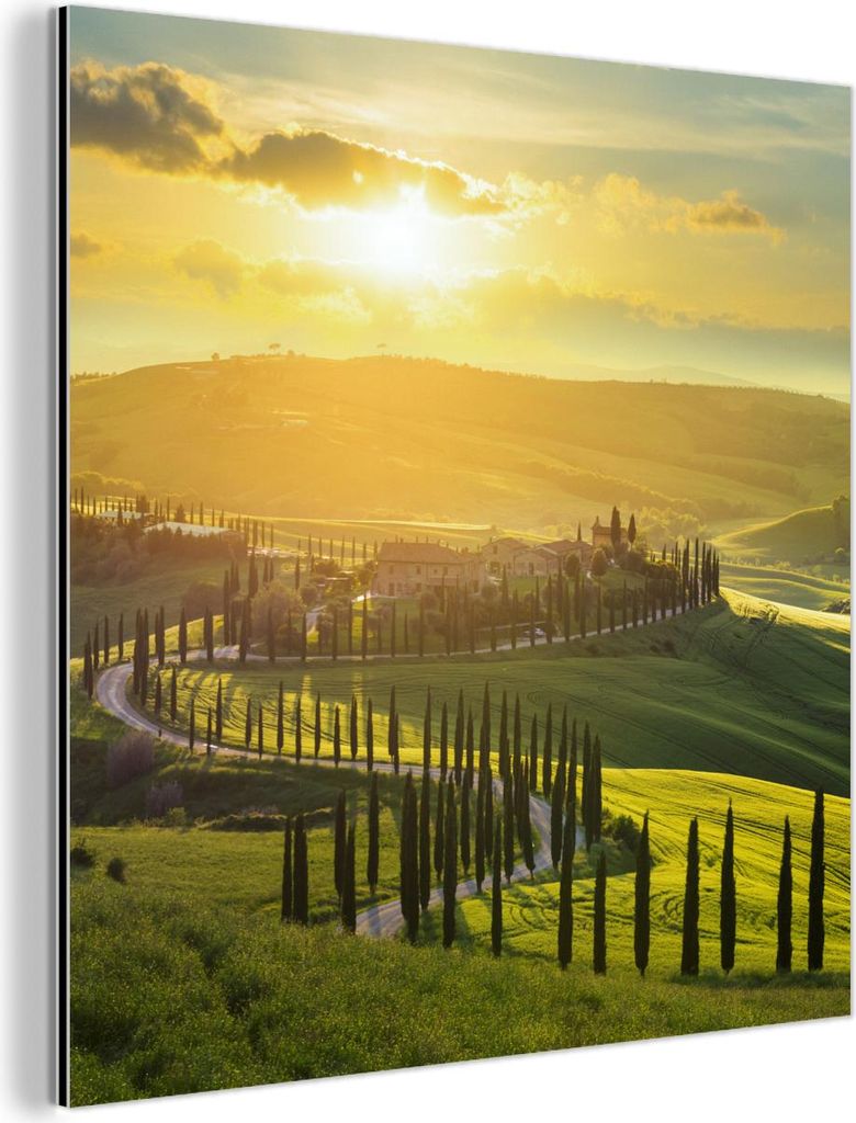 MuchoWow Wanddekoration Metall Metallbild Wandkunst 20x20 cm Toskana - Sonne - Italien MuchoWow Aluminium Gemälde - Alu Dibond Bilder