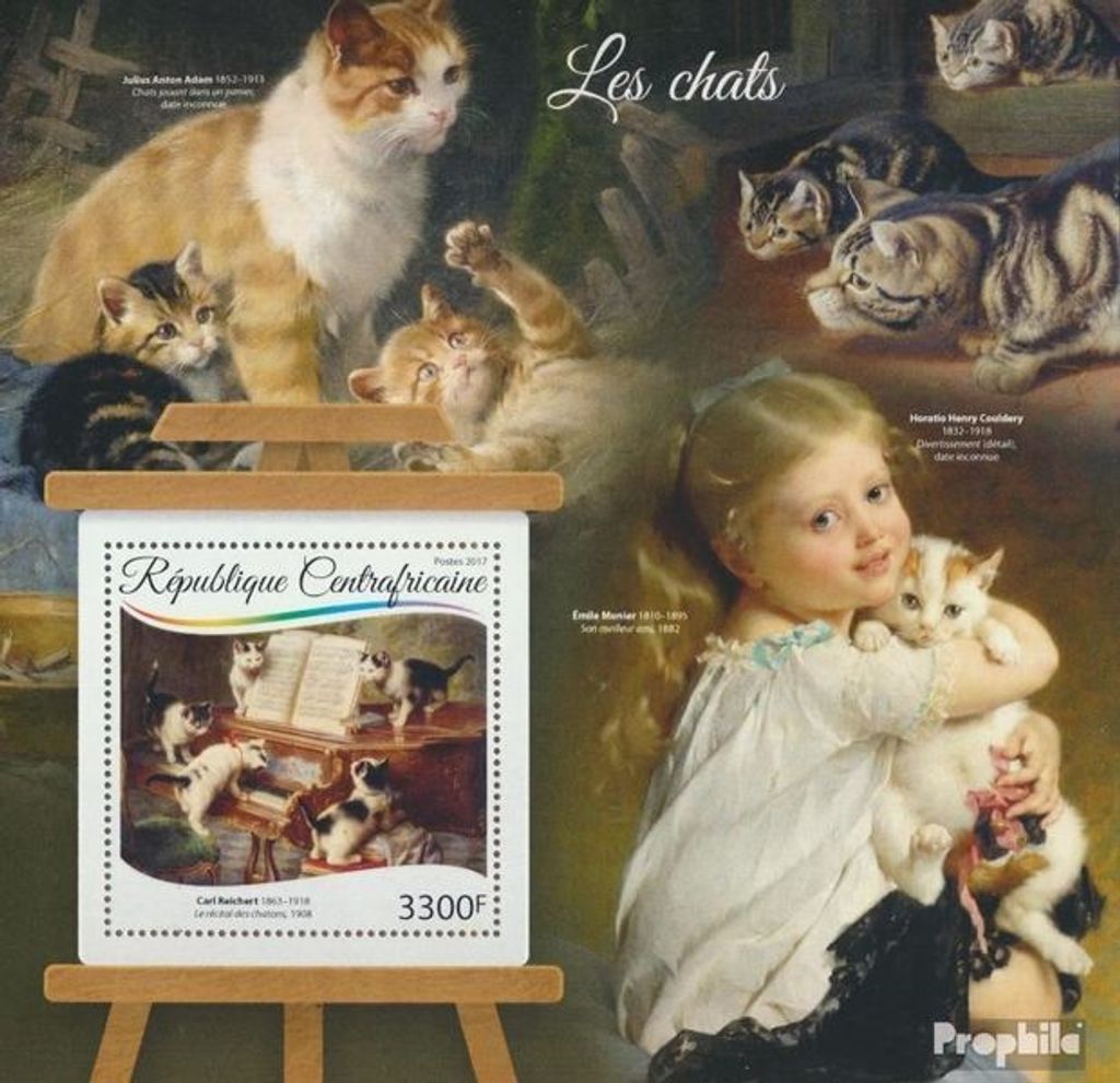 Briefmarken Zentralafrikanische Republik 2017 Mi Block 1595 (kompl. Ausgabe) postfrisch Katzen